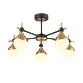 Photograph: Franklite Nexus 5 Light Semi-Flush Ceiling Light In Matt Black & Aged Brass With Opal Glasses