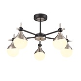 Photograph: Franklite Nexus 5 Light Semi-Flush Ceiling Light In Matt Black & Satin Nickel With Opal Glasses