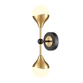 Photograph: Franklite Nexus Double Wall Light In Matt Black & Aged Brass With Opal Glass