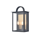 Photograph: Franklite Nightingale 2 Light Small Exterior Wall Light In Matt Black & Aged Brass - IP44