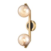 Photograph: Franklite Oculus Double Angled Wall Light In Aged Brass With Amber Ribbed Glass Globe