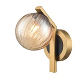 Photograph: Franklite Oculus Single Angled Wall Light In Aged Brass With Amber Ribbed Glass Globe