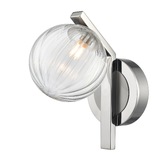 Photograph: Franklite Oculus Single Angled Wall Light In Satin Nickel With Clear Ribbed Glass Globe