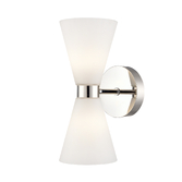 Photograph: Franklite Odeon Polished Nickel 2 Light Bathroom Wall Light Complete WIth Opal Conical Glass Shades - IP44