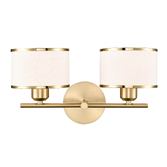 Photograph: Franklite Polaris Aged Brass Double Wall Light Complete With Off-White Textured Fabric Shades And Aged Brass Trims