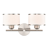Photograph: Franklite Polaris Satin Nickel Double Wall Light Complete With Off-White Textured Fabric Shades And Satin Nickel Trims