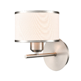 Photograph: Franklite Polaris Satin Nickel Single Wall Light Complete With Off-White Textured Fabric Shade And Satin Nickel Trim