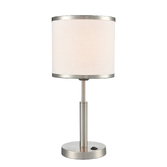 Photograph: Franklite Polaris Satin Nickel Table Lamp Complete With Off-White Textured Fabric Shade And Satin Nickel Trim