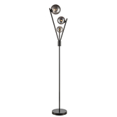 Photograph: Franklite Propecy Matt Black 3 Floor Lamp Complete With Smoke Round Globes