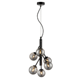 Photograph: Franklite Propecy Matt Black 6 Light Pendant Complete With Smoke Round Globes - 315mm