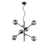 Photograph: Franklite Propecy Matt Black 6 Light Pendant Complete With Smoke Round Globes - 570mm