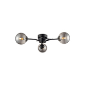 Photograph: Franklite Prophecy Matt Black 3 Light Flush Ceiling Light Complete With Round Smoke Glass Shades