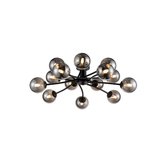 Photograph: Franklite Prophecy Matt Black Extra Large 14 Light Flush Ceiling Light Complete With Round Smoke Glass Shades