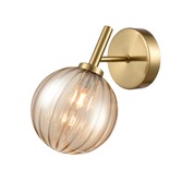 Photograph: Franklite Quasar Single Wall Light In Aged Brass With Amber Ribbed Glass Globe