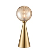 Photograph: Franklite Quasar Touch Table lamp In Aged Brass With Amber Ribbed Glass Globe