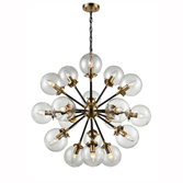 Photograph: Franklite Reaction Antique Gold Finish 18 Light Pendant Light Complete With Clear Glass