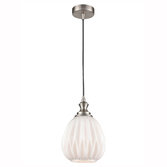 Photograph: Franklite Refract 180mm White Glass Pendant Complete With Satin Nickel Suspension