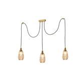 Photograph: Franklite Refract Aged Brass Finish 3 Light Kitchen Island Adjustable Spreader With Long Amber Ribbed Glasses And Ceiling Hooks