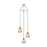 Photograph: Franklite Refract Aged Brass Finish 3 Light Pendant Suspension Spreader Complete With Short Amber Ribbed Glasses