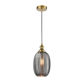 Photograph: Franklite Refract Aged Brass Finish Single Pendant Complete With Smoked Chevron Glass
