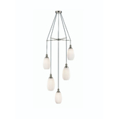 Photograph: Franklite Refract Satin Nickel 5 Light Cluster Pendant Light Complete With Opal Glass Shades