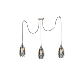 Photograph: Franklite Refract Satin Nickel Finish 3 Light Kitchen Island Adjustable Spreader With Long Smoked Ribbed Glasses And Ceiling Hooks