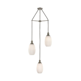 Photograph: Franklite Refract Satin Nickel Finish 3 Light Pendant Suspension Spreader Complete With Long Frosted Ribbed Glasses