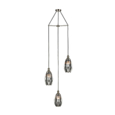 Photograph: Franklite Refract Satin Nickel Finish 3 Light Pendant Suspension Spreader Complete With Long Smoked Ribbed Glasses
