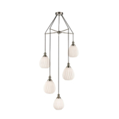 Photograph: Franklite Refract Satin Nickel Finish 5 Light Pendant Suspension Spreader Complete With Short Frosted Ribbed Glasses