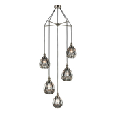 Photograph: Franklite Refract Satin Nickel Finish 5 Light Pendant Suspension Spreader Complete With Short Smoked Ribbed Glasses