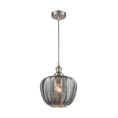 Photograph: Franklite Refract Satin Nickel Finish Single Pendant Complete With Smoked Chevron Glass
