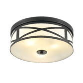 Photograph: Franklite Ringo 3 Light Black Flush Ceiling Light Complete With Opal Glass