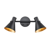 Photograph: Franklite Scoop Matt Black Decorative Double Spotlight Complete With Gold Interiors - Switched