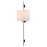 Photograph: Franklite Serenity Tall Wall Light In Matt Black & Aged Brass With Cream Fabric Half Shade