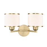 Photograph: Franklite Sirius Aged Brass Double Wall Light Complete With Off-White Textured Fabric Shades And Aged Brass Trims