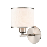 Photograph: Franklite Sirius Satin Nickel Single Wall Light Complete With Off-White Textured Fabric Shade And Satin Nickel Trim