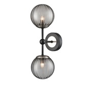 Photograph: Franklite Solar Double Wall Light In Matt Black & Satin Nickel With Smoke Ribbed Glass Globes