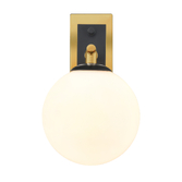 Photograph: Franklite Stellar Matt Black And Aged Brass Bathroom Wall Sconce Complete With Opal Globe - IP44