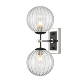 Photograph: Franklite Stellar Matt Black And Polished Nickel 2 Light Bathroom Wall Sconce Complete With Clear Ribbed Globes - IP44