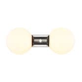 Photograph: Franklite Stellar Matt Black And Polished Nickel 2 Light Bathroom Wall Sconce Complete With Opal Globes - IP44