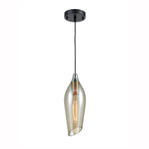 Photograph: Franklite Taper Amber Glass Single Pendant Complete With Black Suspension