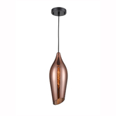 Photograph: Franklite Taper Copper Glass Single Pendant Complete With Black Suspension