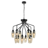 Photograph: Franklite Taper Matt Black 12 Light Pendant With Amber Glass
