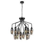 Photograph: Franklite Taper Matt Black 12 Light Pendant With Smoked Glass