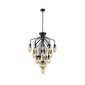 Photograph: Franklite Taper Matt Black Large 22 Light Pendant With Amber Glass