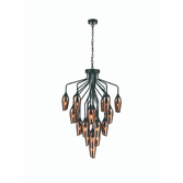 Photograph: Franklite Taper Matt Black Large 22 Light Pendant With Copper Glass