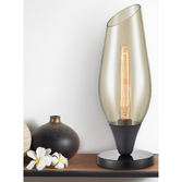 Photograph: Franklite Taper Matt Black Table Lamp With Amber Glass