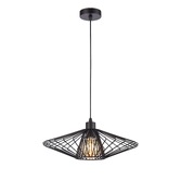 Photograph: Franklite Thatch Small Single Open Metalwork Pendant In Matt Black