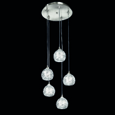 Photograph: Franklite Tierney 5 Light Pendant in Satin Nickel Complete With Clear Glasses