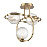 Photograph: Franklite Trapeze 3 Light Semi-Flush Ceiling Light In Aged Brass With Clear Textured Glass Shades